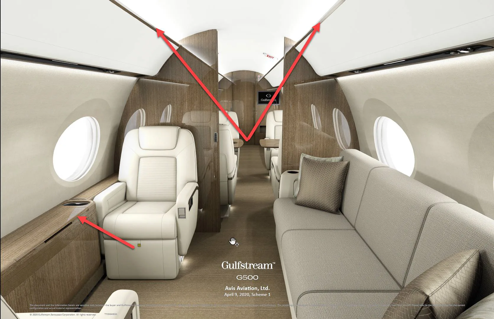 Cabin interior of a 2021 Gulfstream g500.