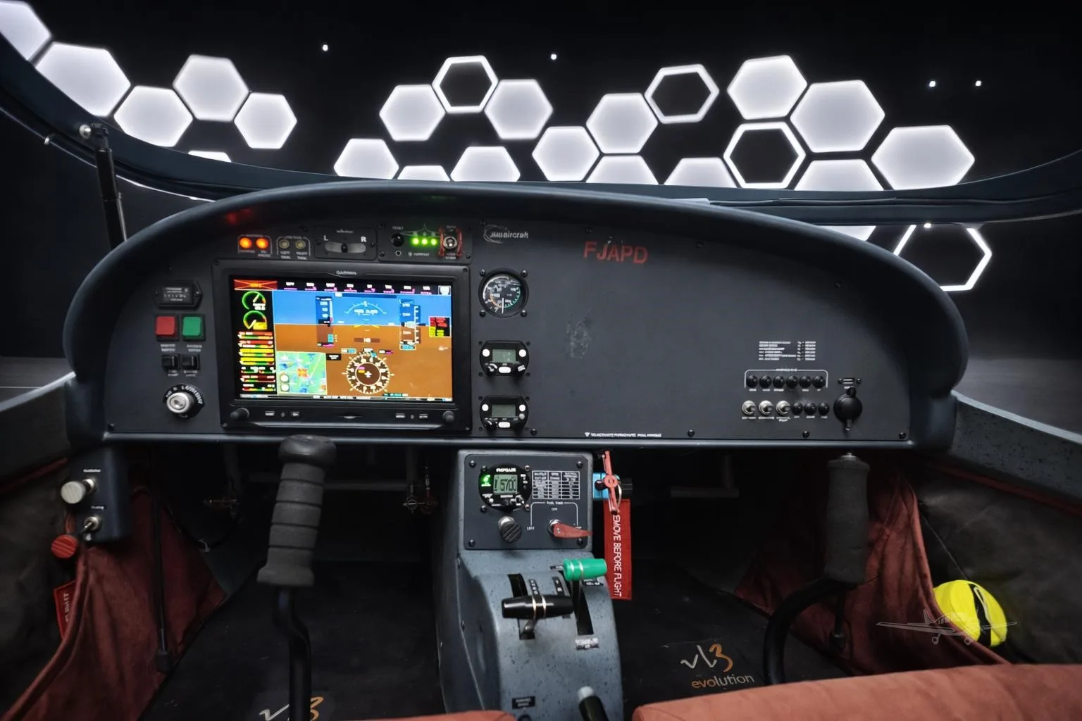 Cockpit and instrument panel of a 2016 JMB VL3 912.