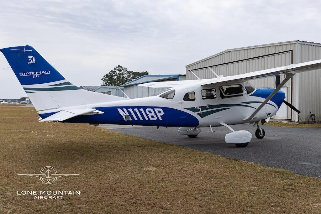 Exterior view of a 2019 Cessna T206H.