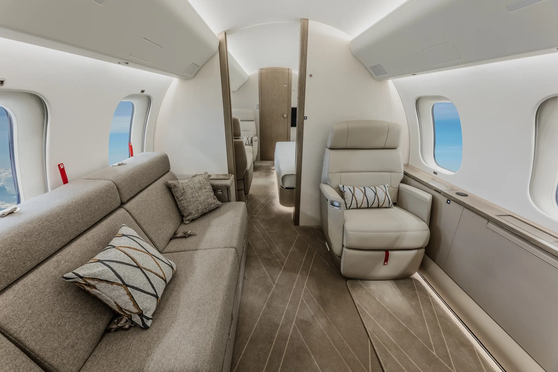 Cabin interior of a Bombardier Global 8000.