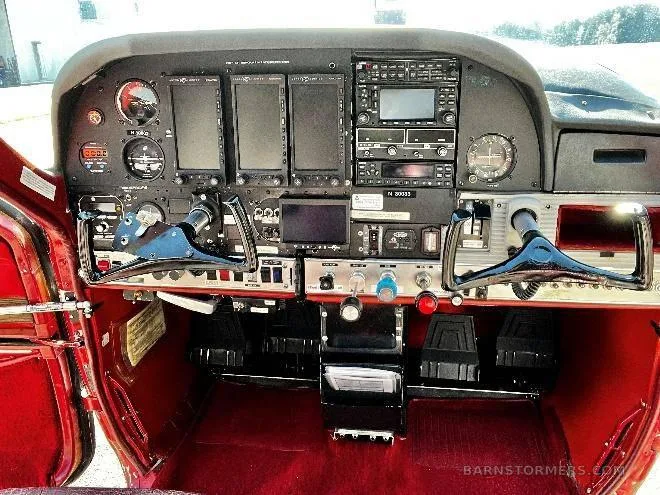 Cockpit and instrument panel of a Cessna.