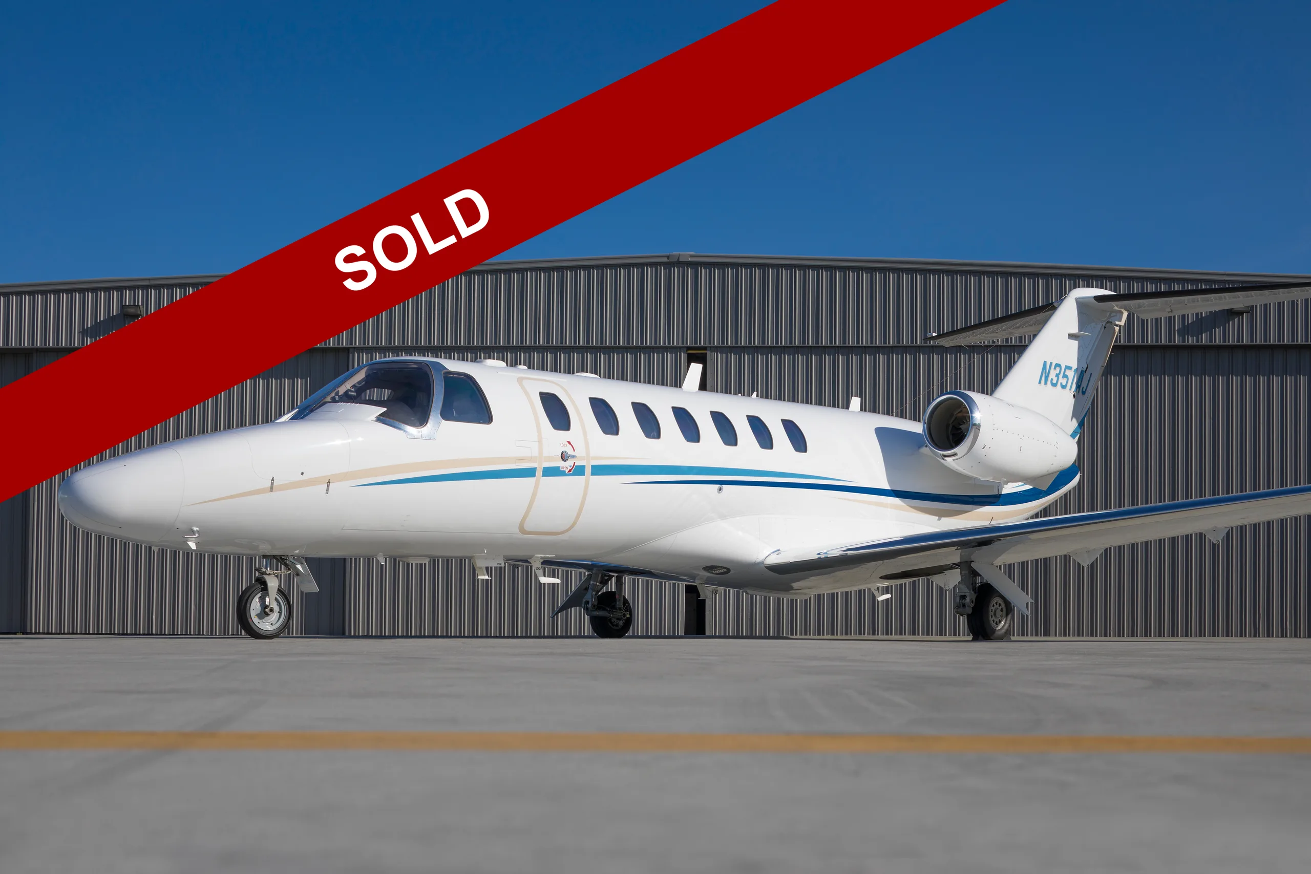Exterior view of a 2011 Cessna Citation CJ3, N351AJ.